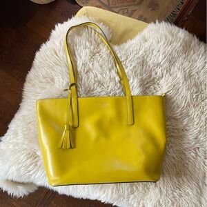 Kate Spade Emilia Large Tote Yellow chartreuse carryall travel tote leather